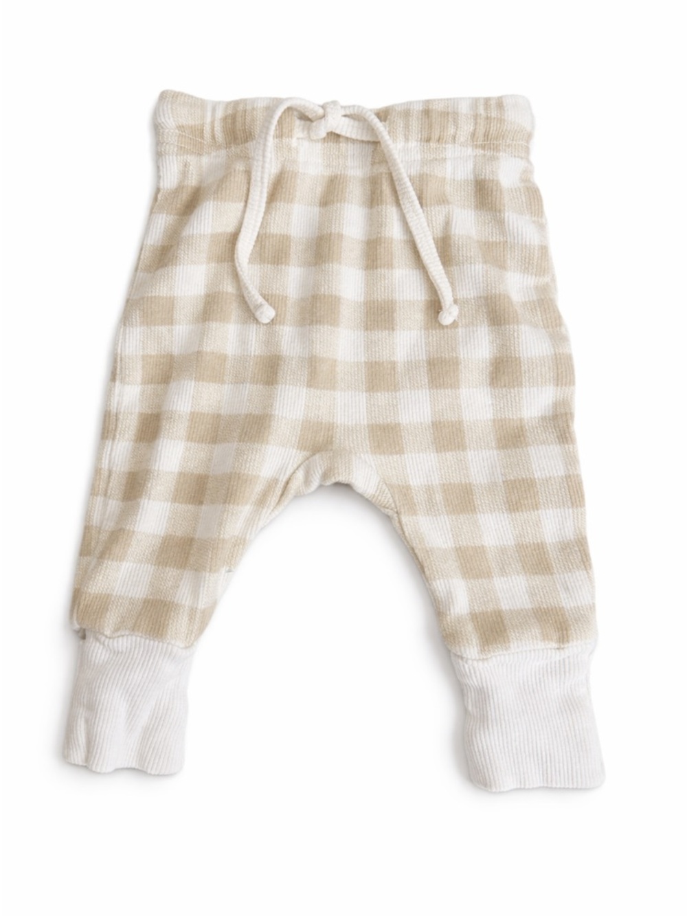 MakeMake Organics Gingham Knit Baby Joggers in Beige and White Retail $28